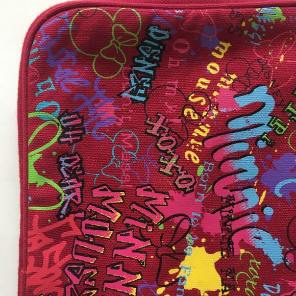 Minnie Mouse Walt Disney World Cosmetic Makeup Bag Case Fabric Lined Red 11" Zip - Picture 9 of 16